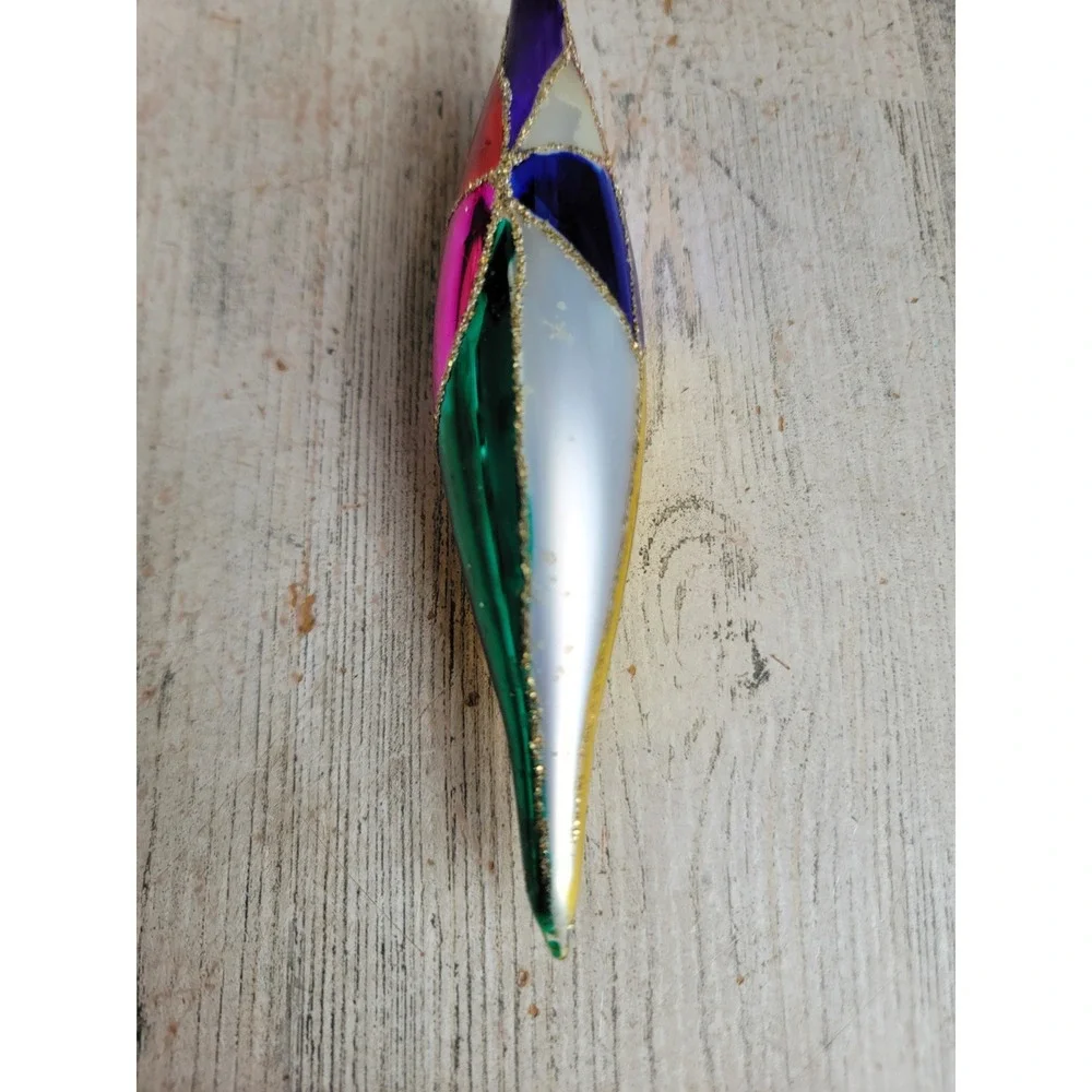 Vintage rainbow blocked glass ornament Xmas glitter unique home